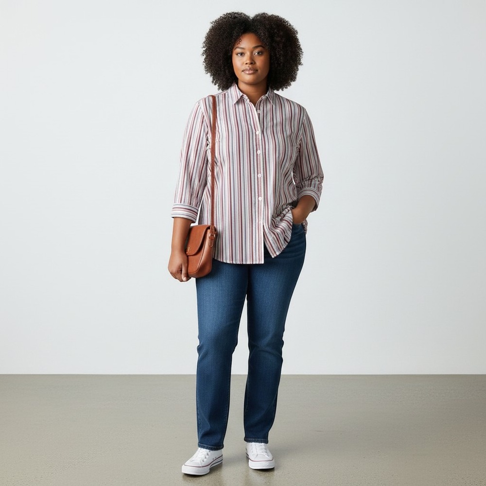 IZOD Striped Button Up‎ Shirt 3/4 Sleeve Casual Top Blouse Womens XL